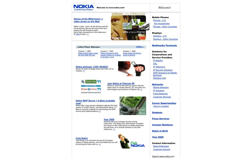 nokia.com homepage in 1999