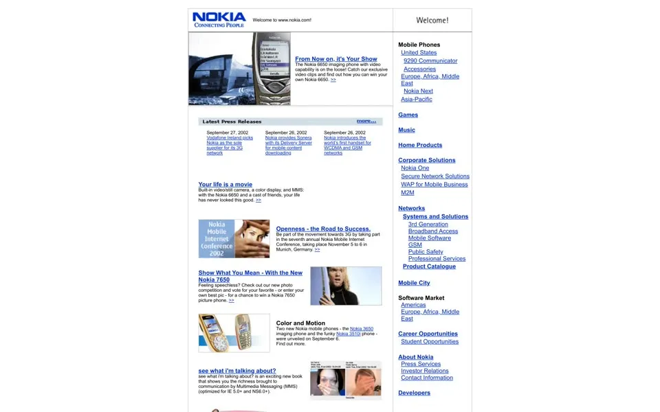 nokia.com homepage in 2002