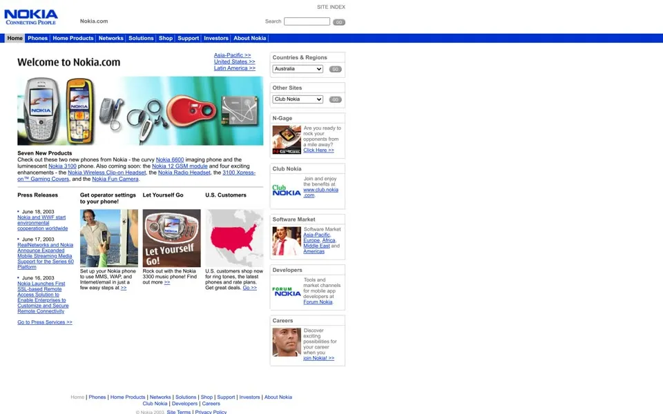 nokia.com homepage in 2003