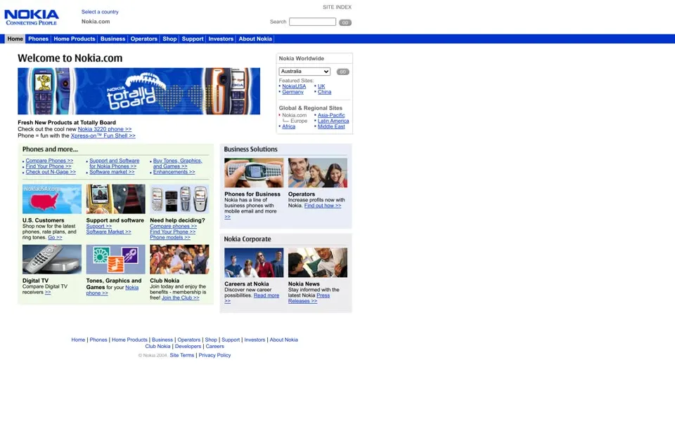 nokia.com homepage in 2004