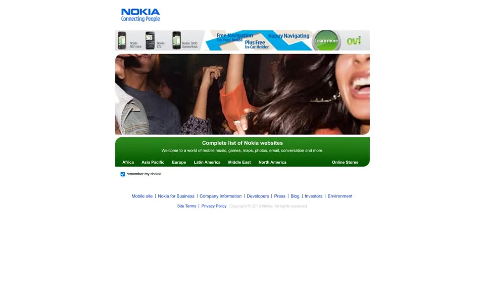 nokia.com homepage in 2010