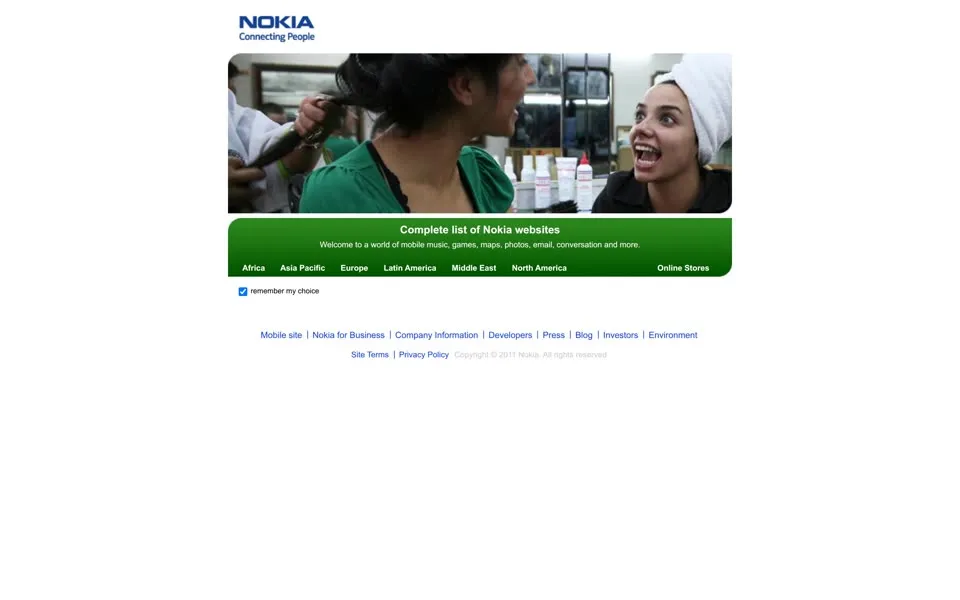 nokia.com homepage in 2011