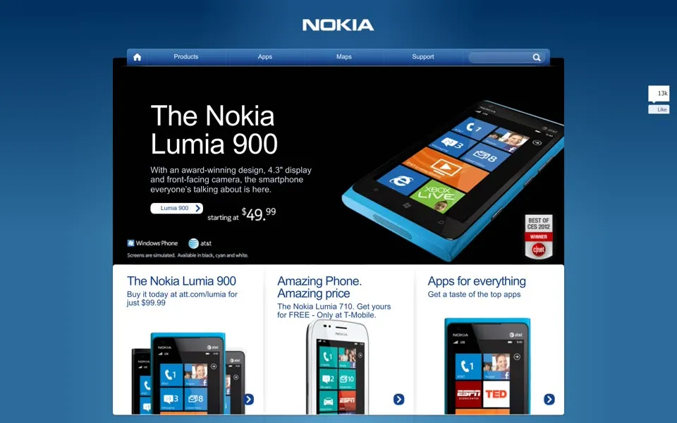 nokia.com homepage in 2012