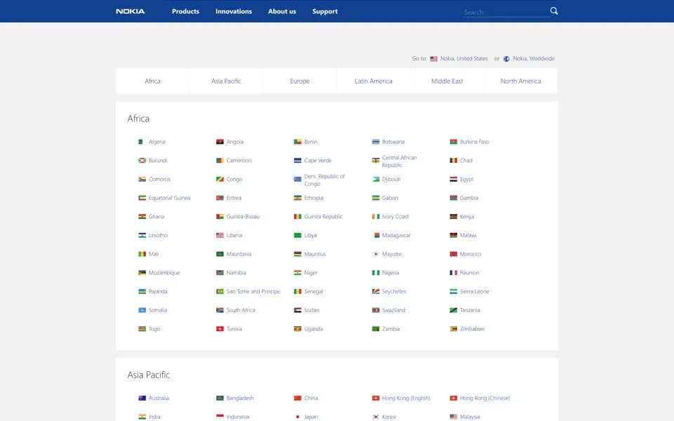 nokia.com homepage in 2013