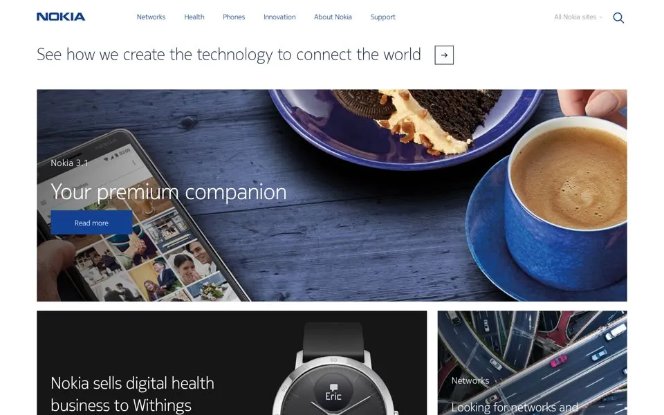 nokia.com homepage in 2018