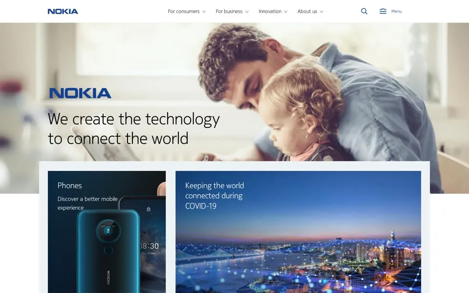 nokia.com homepage in 2020