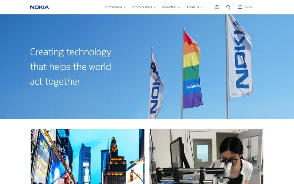 nokia.com homepage in 2021