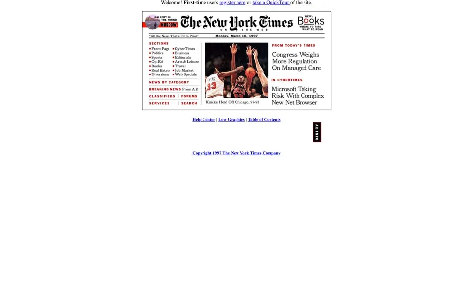 nytimes.com homepage in 1997