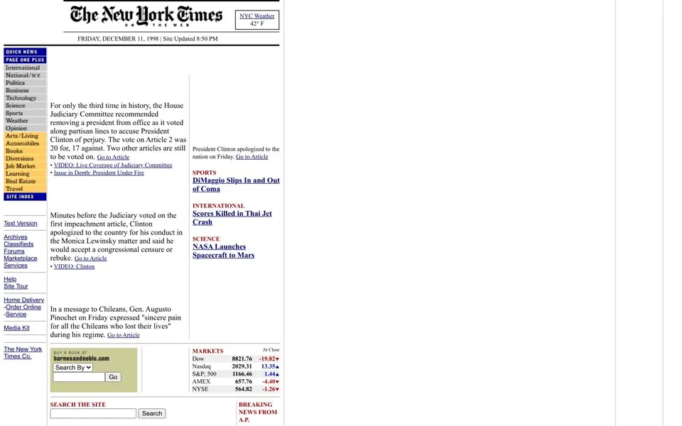 nytimes.com homepage in 1998