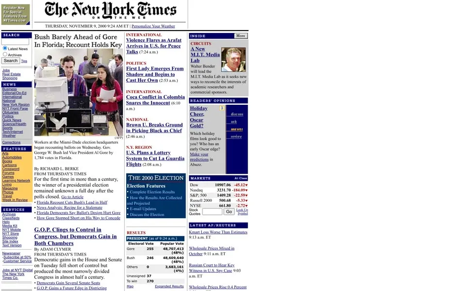 nytimes.com homepage in 2000