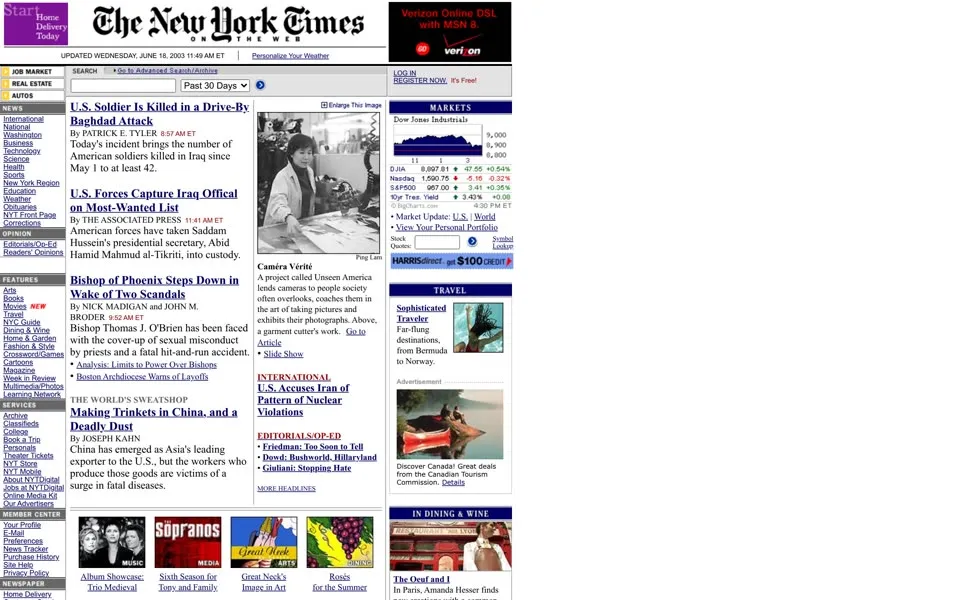 nytimes.com homepage in 2003