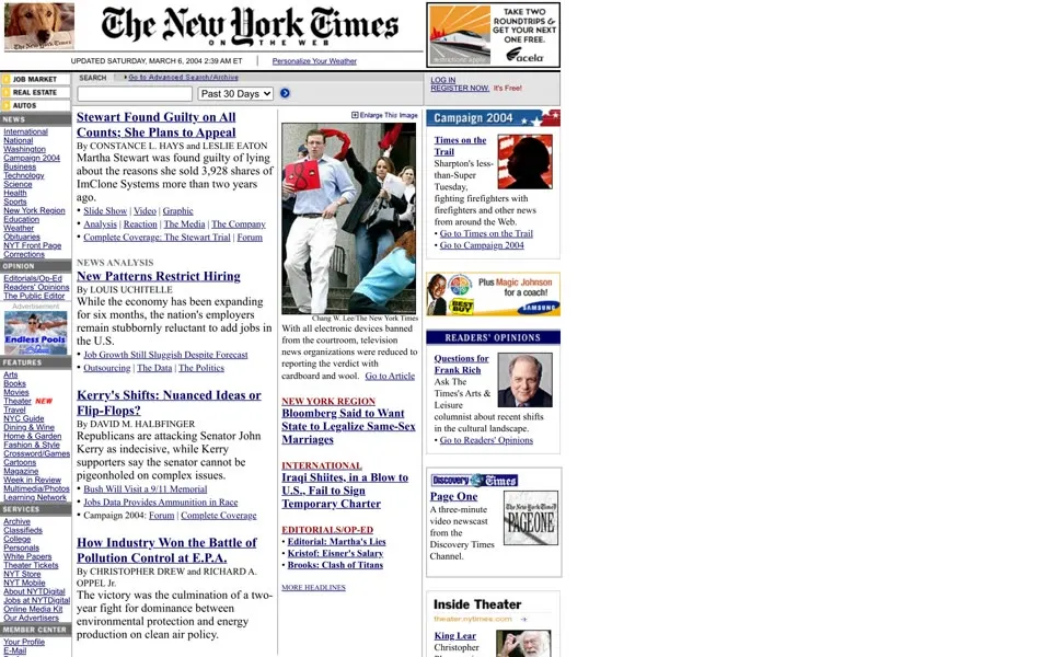 nytimes.com homepage in 2004