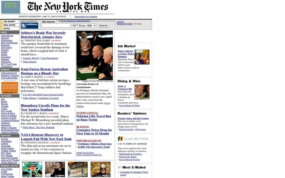 nytimes.com homepage in 2005