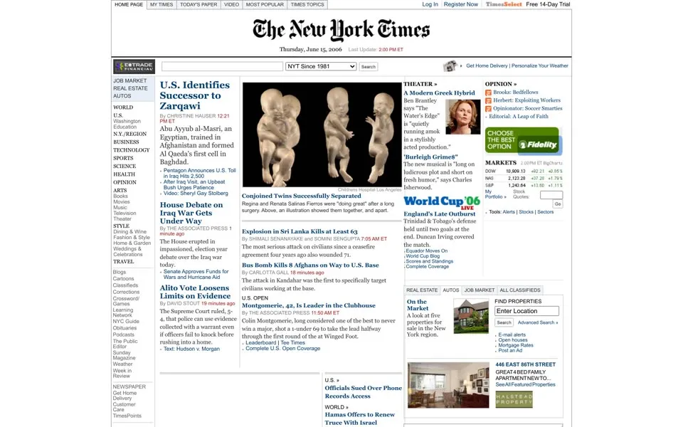 nytimes.com homepage in 2006