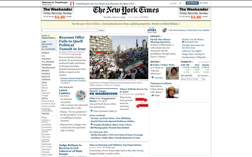nytimes.com homepage in 2009