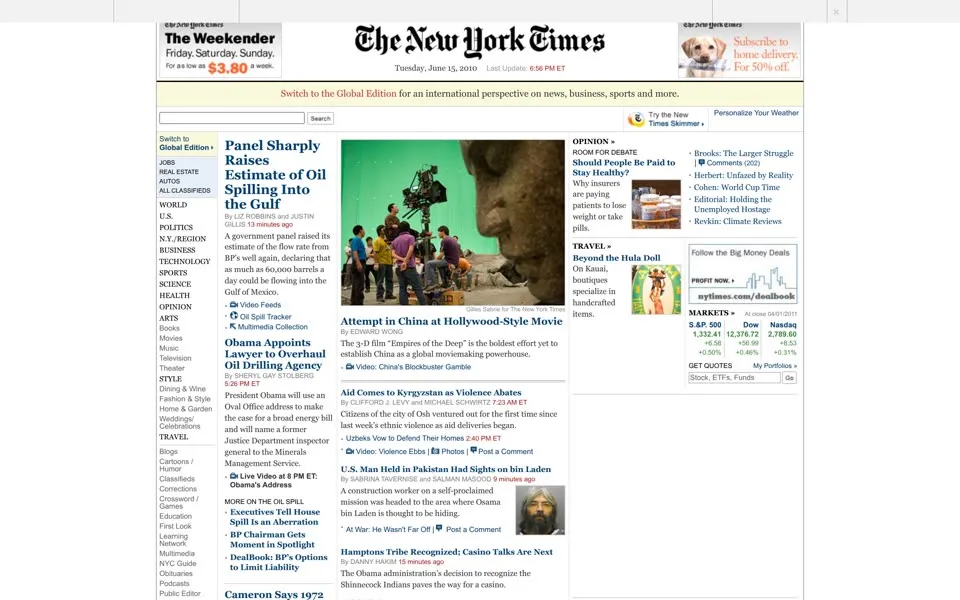 nytimes.com homepage in 2010