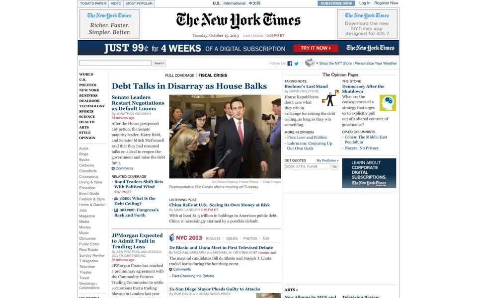 nytimes.com homepage in 2013