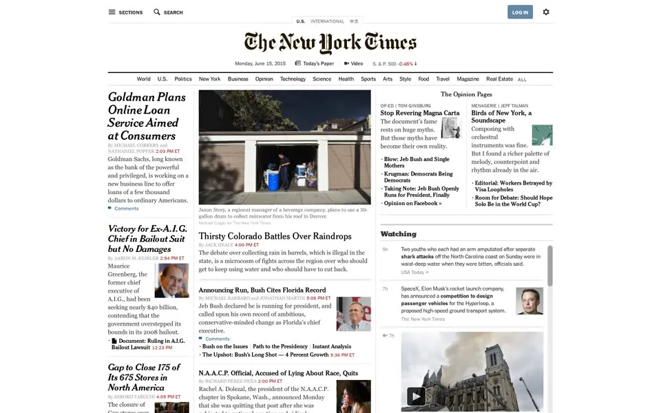 nytimes.com homepage in 2015