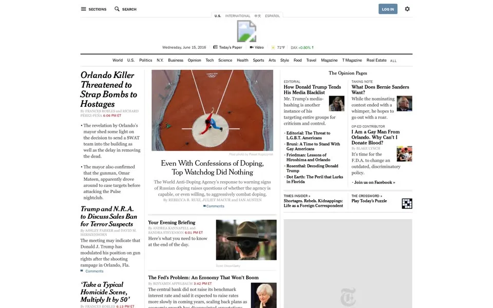 nytimes.com homepage in 2016