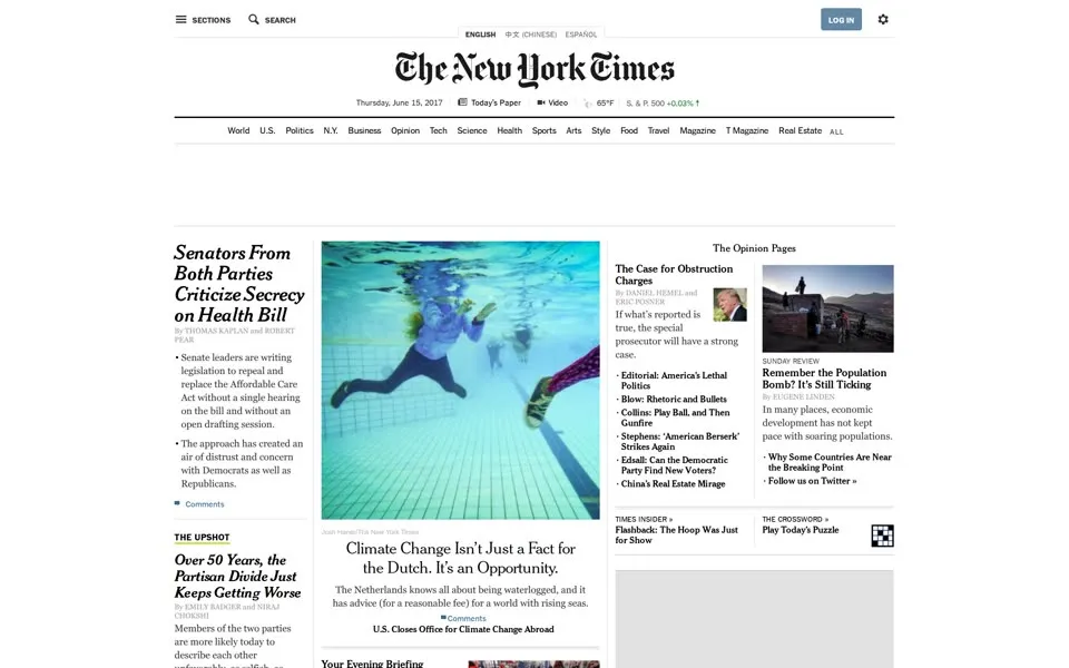 nytimes.com homepage in 2017