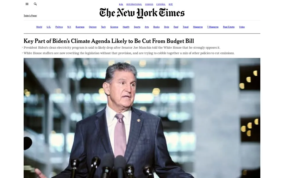nytimes.com homepage in 2021