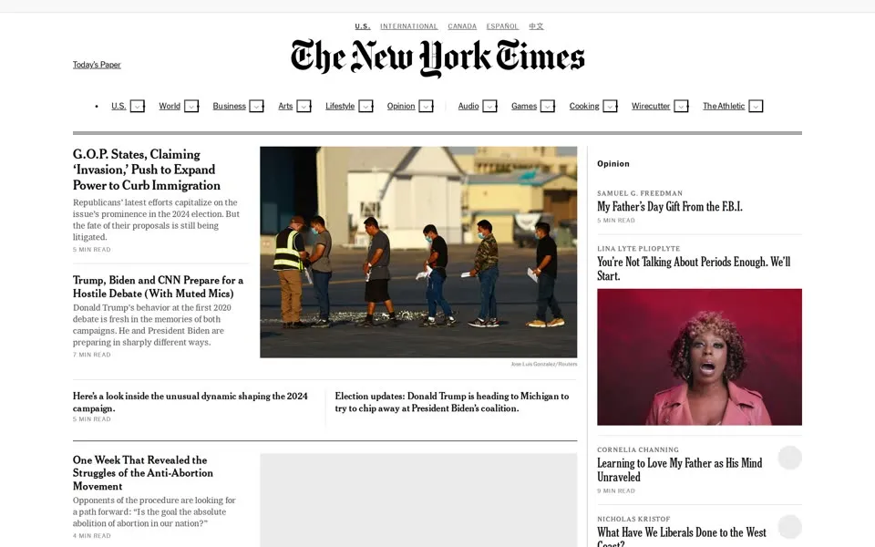 nytimes.com homepage in 2024