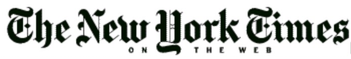 The New York Times logo on the 1996 nytimes.com homepage: blackletter wordmark with the 'On the Web' tagline underneath (the web edition of the paper)