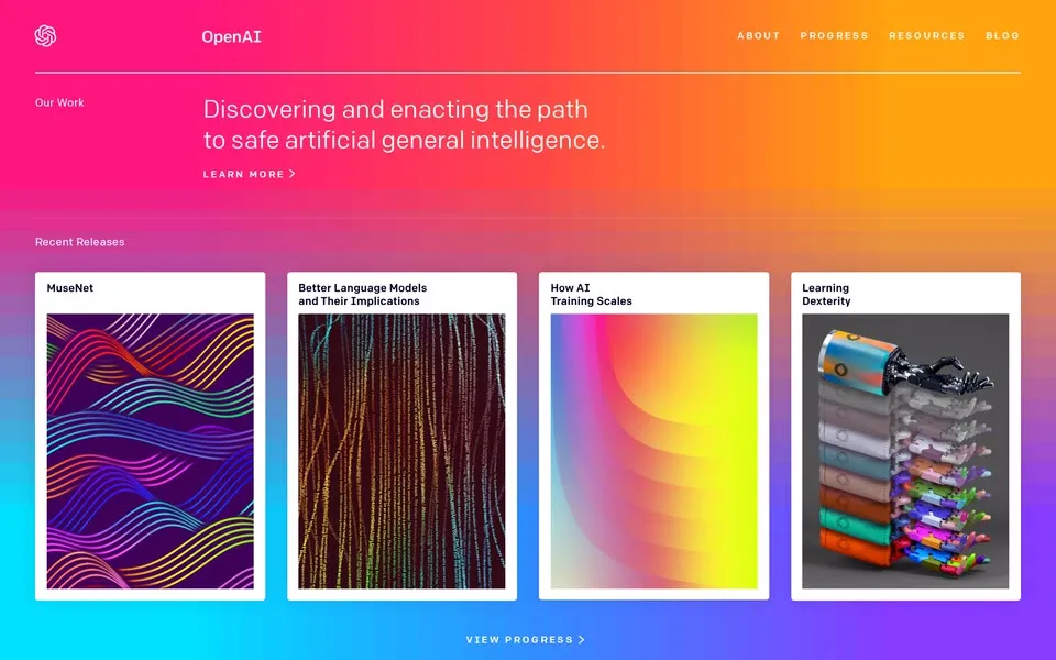 openai.com homepage in 2019