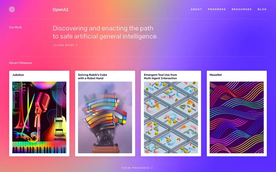 openai.com homepage in 2020