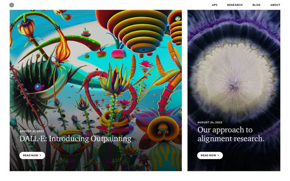 openai.com homepage in 2022