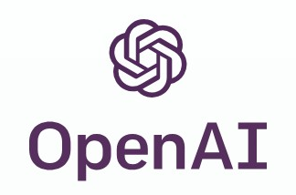 OpenAI logo on the 2017 openai.com homepage: A purple blossom appears above the wordmark.
