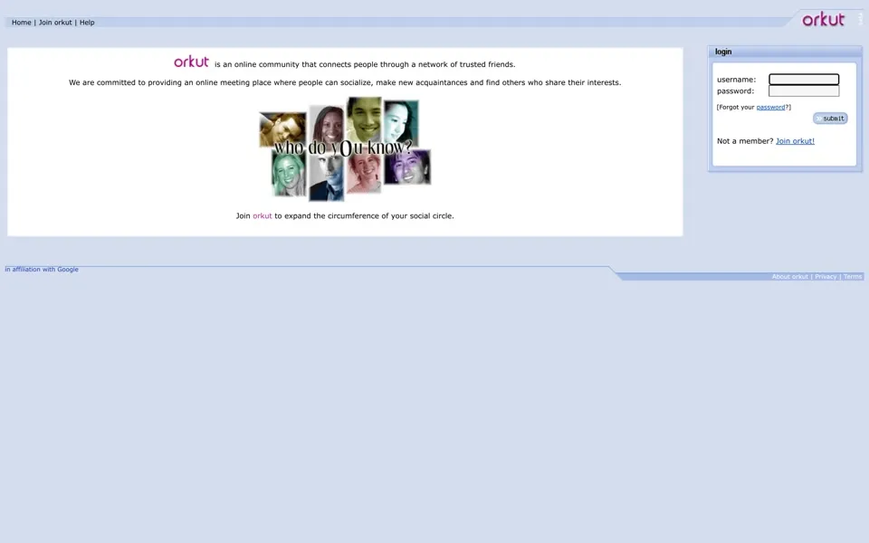 orkut.com homepage in 2004