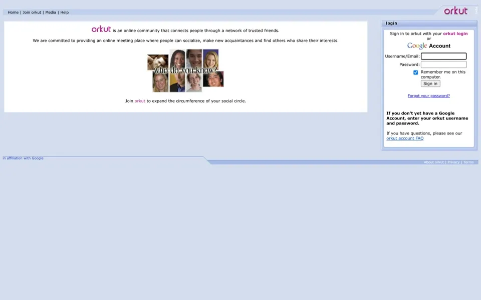 orkut.com homepage in 2006