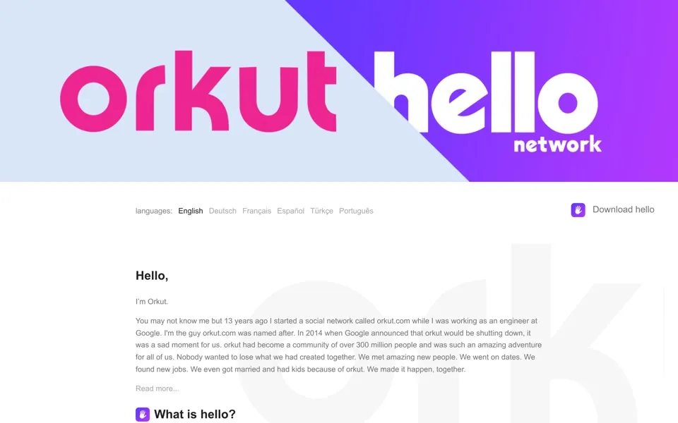 orkut.com homepage in 2019