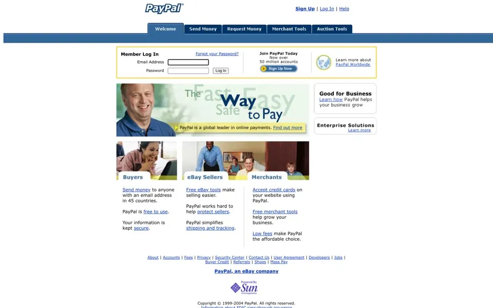 paypal.com homepage in 2004