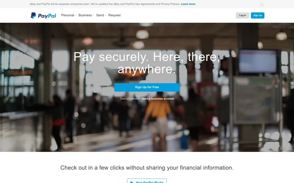 paypal.com homepage in 2015