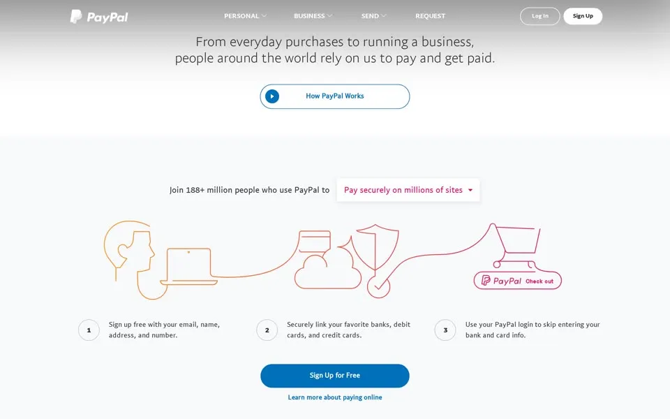paypal.com homepage in 2016