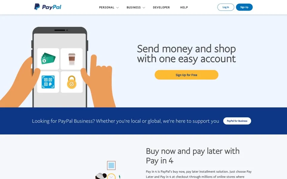 paypal.com homepage in 2021