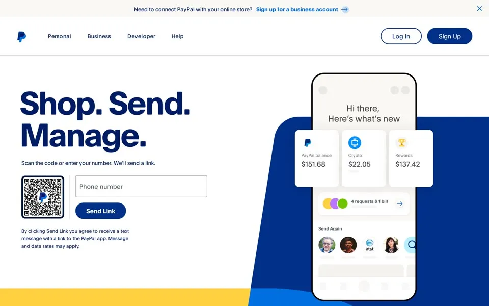 paypal.com homepage in 2022