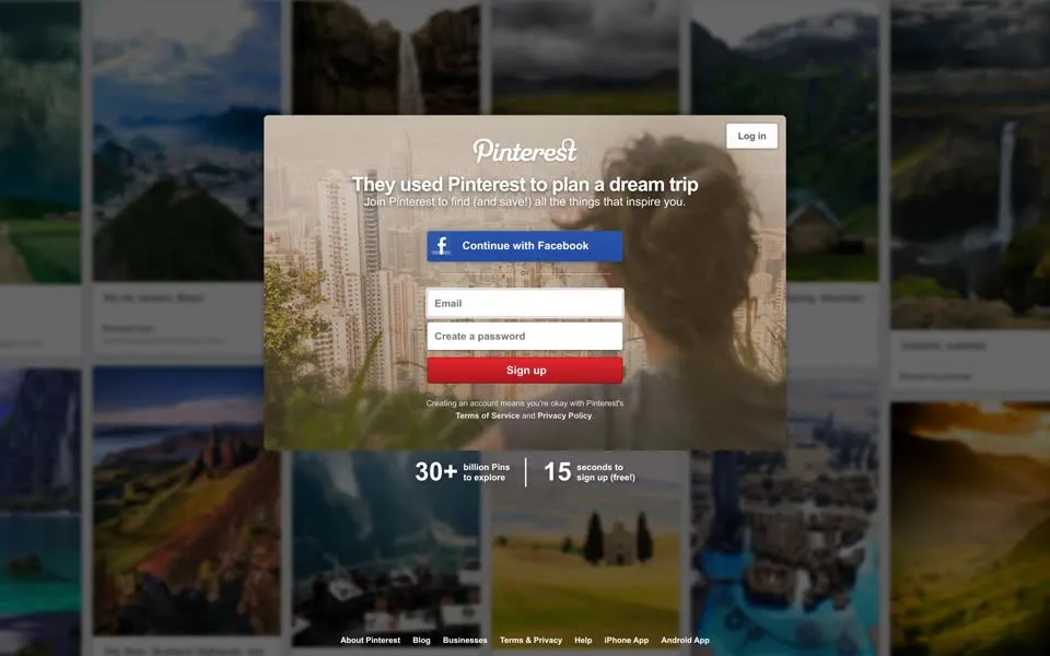 pinterest.com homepage in 2015