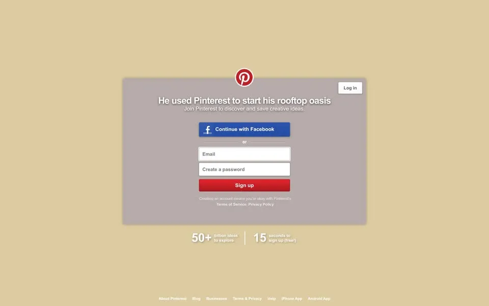 pinterest.com homepage in 2016