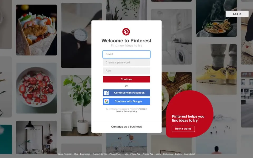 pinterest.com homepage in 2018