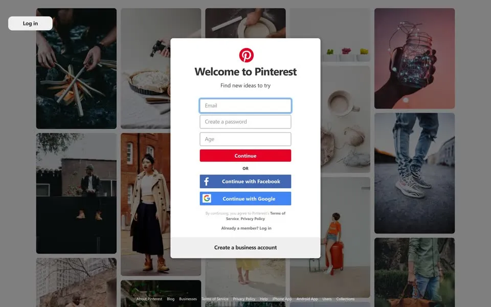pinterest.com homepage in 2019