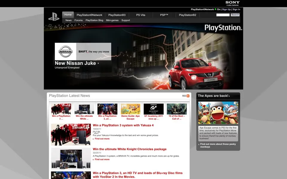 playstation.com homepage in 2011