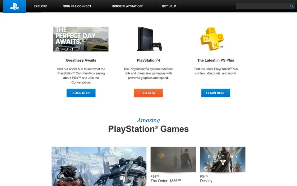 playstation.com homepage in 2013