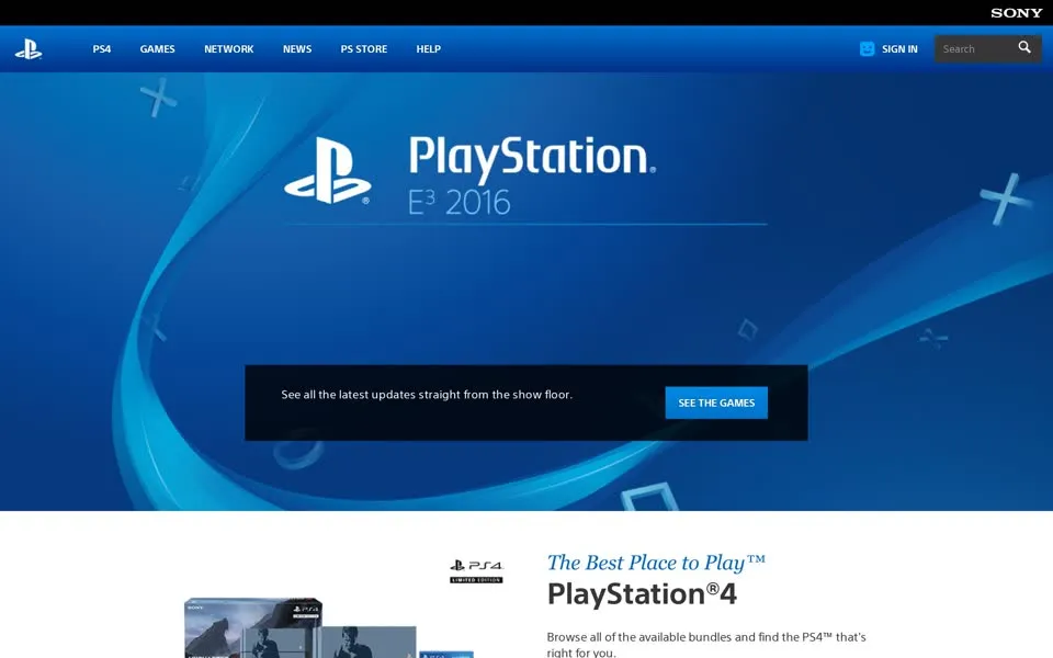 playstation.com homepage in 2016