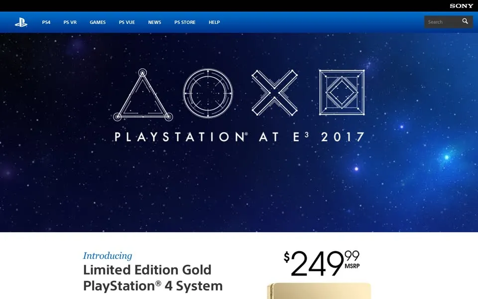playstation.com homepage in 2017