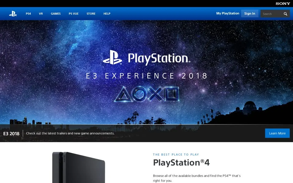 playstation.com homepage in 2018