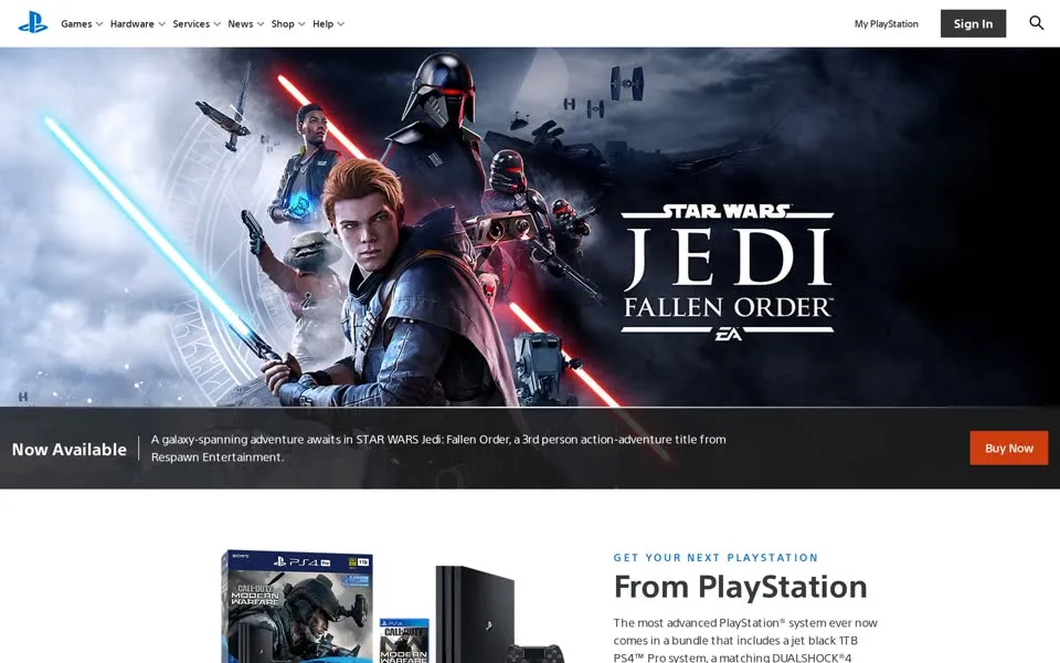 playstation.com homepage in 2019