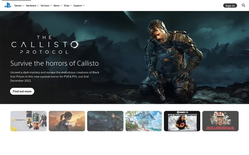 playstation.com homepage in 2022